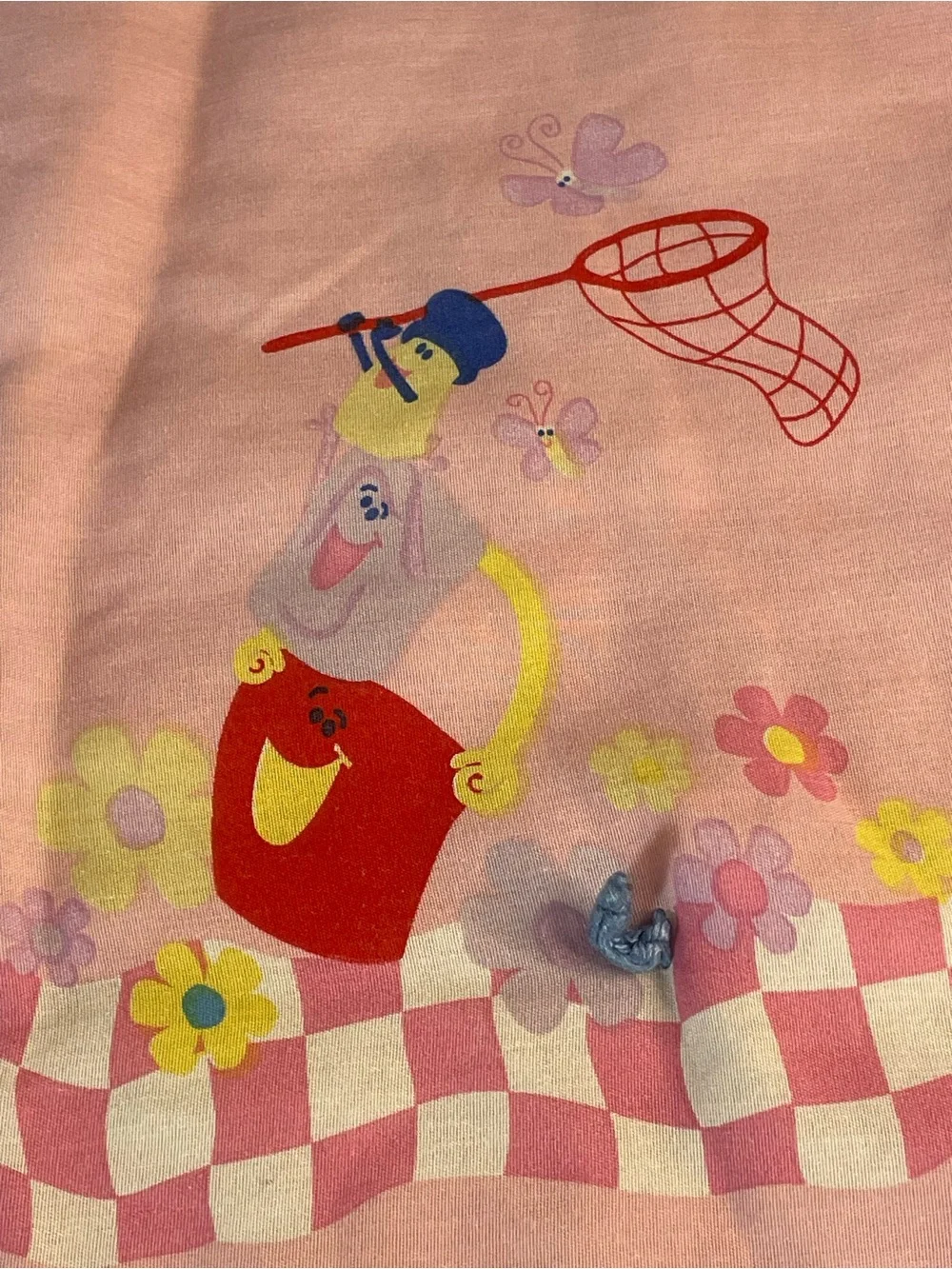 Vtg 90s Blues Clues Pink Hand-Tied Twin Quilt Blanket 84x59 As-Is Upcycled